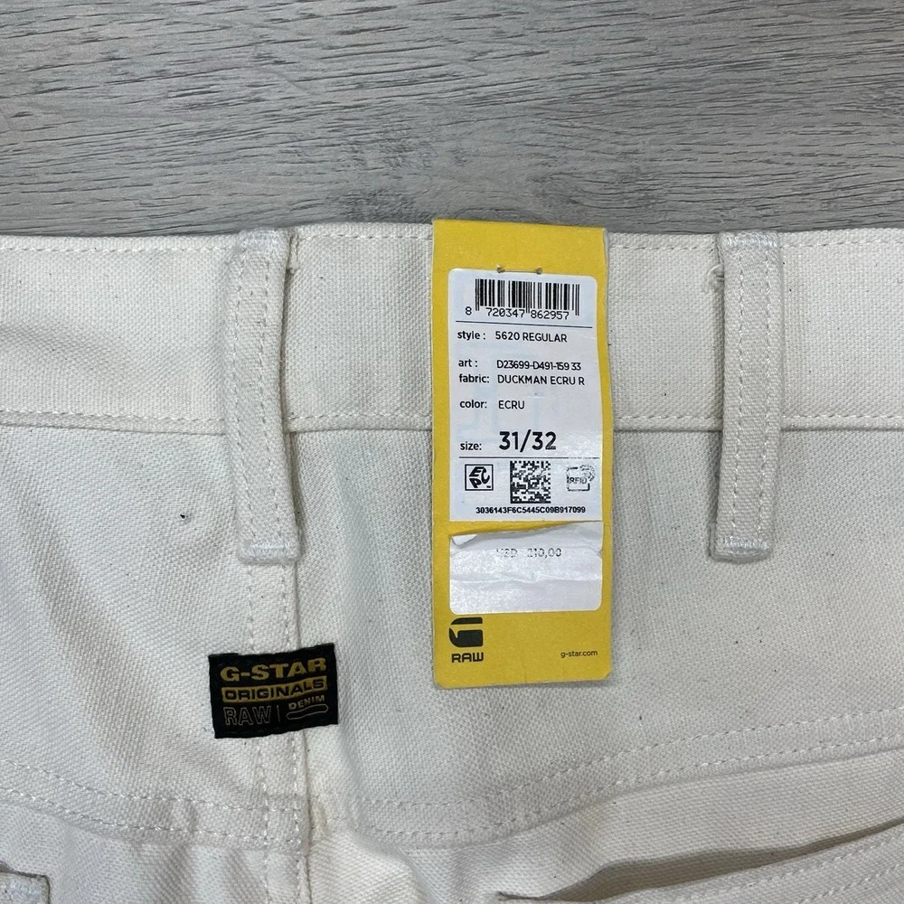 NWT G-Star Raw Elwood 5620 Jean Pants Moto Off White Men Sz 31x32 Duckman